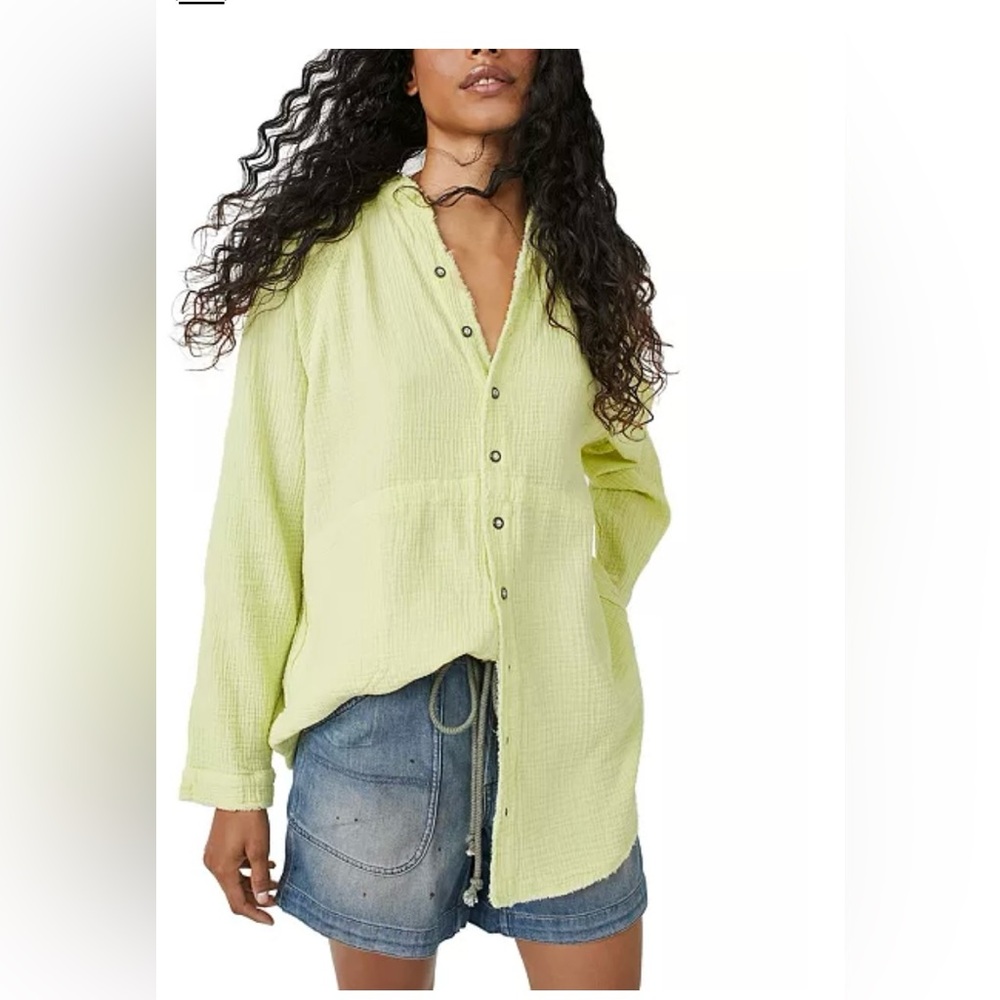 We The Free Summer Daydream Lime Green Textured Oversized Top NWT Size L - Picture 11 of 11